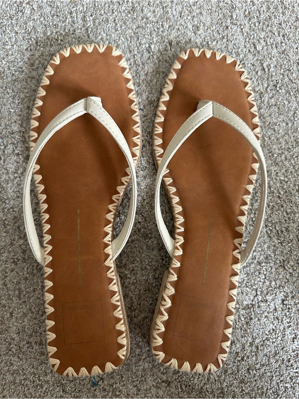 Dolce Vita Tan Leather Flip Sandals with Cream Straps